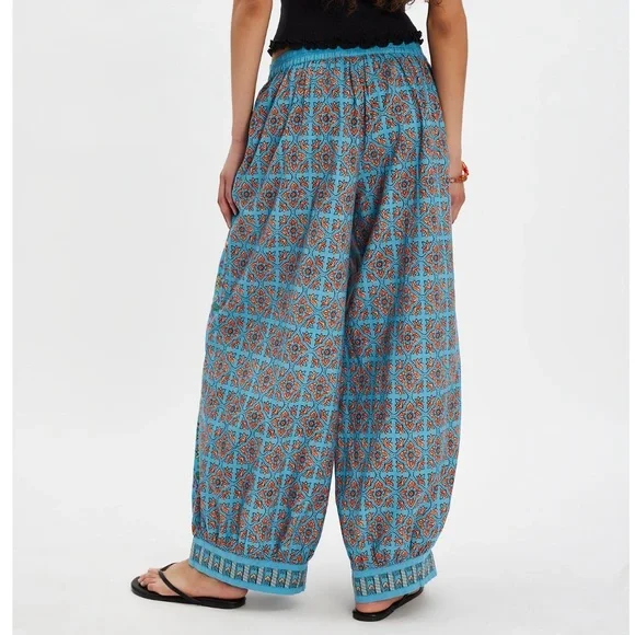 Free People Laurel Canyon Parachute Pants, Turquoise Combo, S - Picture 4 of 8